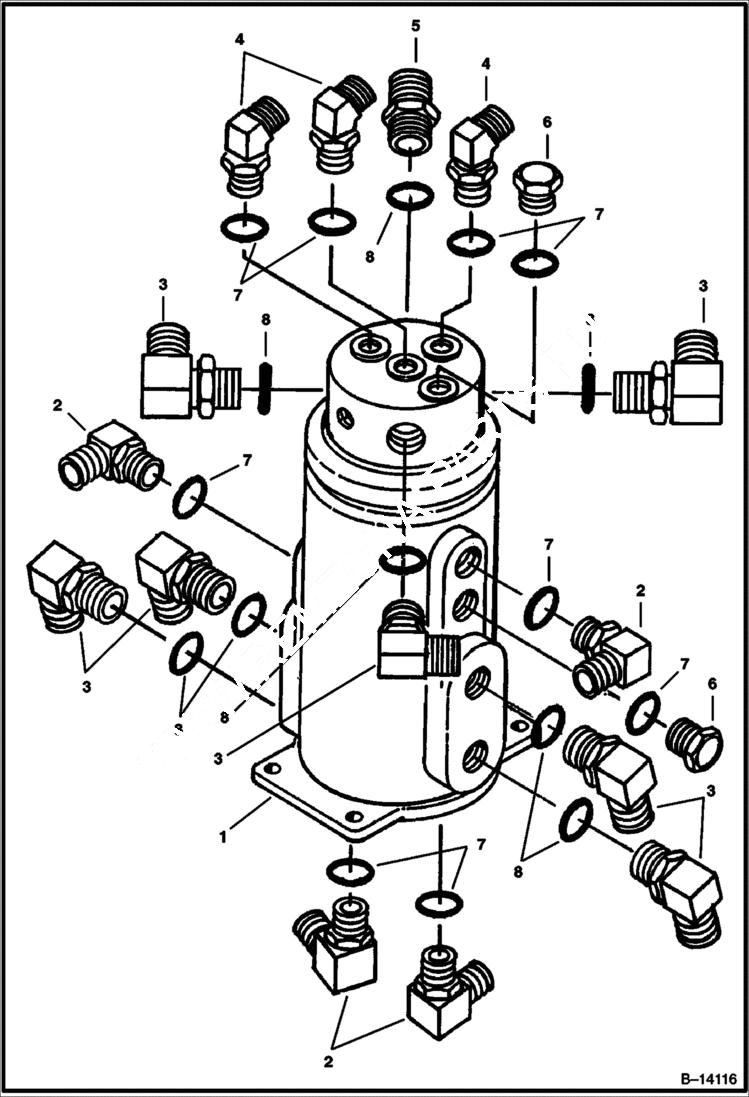 Схема запчастей Bobcat 231 - SWIVEL JOINTS FITTINGS HYDRAULIC SYSTEM