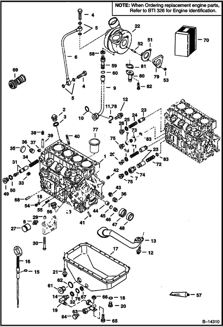 Схема запчастей Bobcat 800s - CRANKCASE & OIL PAN POWER UNIT