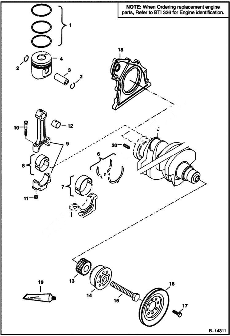 Схема запчастей Bobcat 800s - PISTON & CRANKSHAFT POWER UNIT