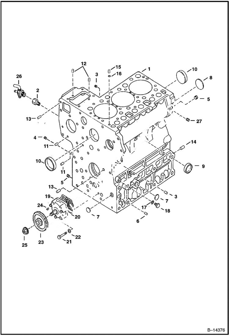 Схема запчастей Bobcat 325 - CRANKCASE (Tier I engine) POWER UNIT