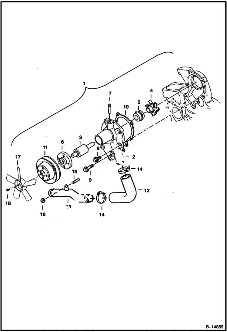 Схема запчастей Bobcat Mini Tracks Loaders - WATER PUMP (Kubota D722-EB-BC-4) (Tier I) 5236 11001 & Above, 5237 11001 & Above POWER UNIT