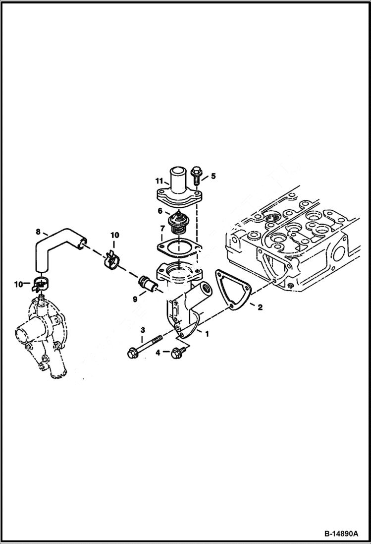 Схема запчастей Bobcat Mini Tracks Loaders - WATER FLANGE & THERMOSTAT (Kubota D722-E2B-BC-3) (Tier II Replacement) REPLACEMENT ENGINE