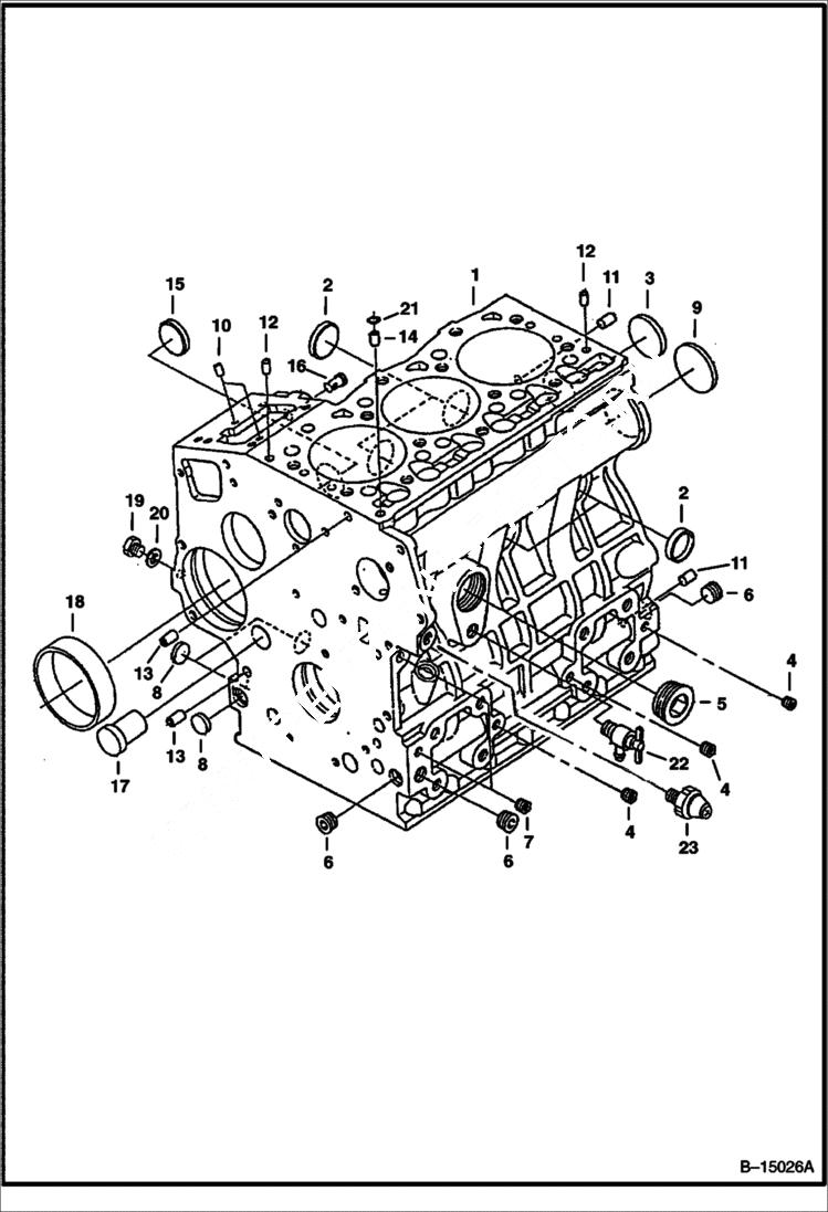 Схема запчастей Bobcat 500s - CRANKCASE Kubota D1105 Tier II - S/N 5280, 5281, 5391 & 5394 (1st 4 Digits) POWER UNIT