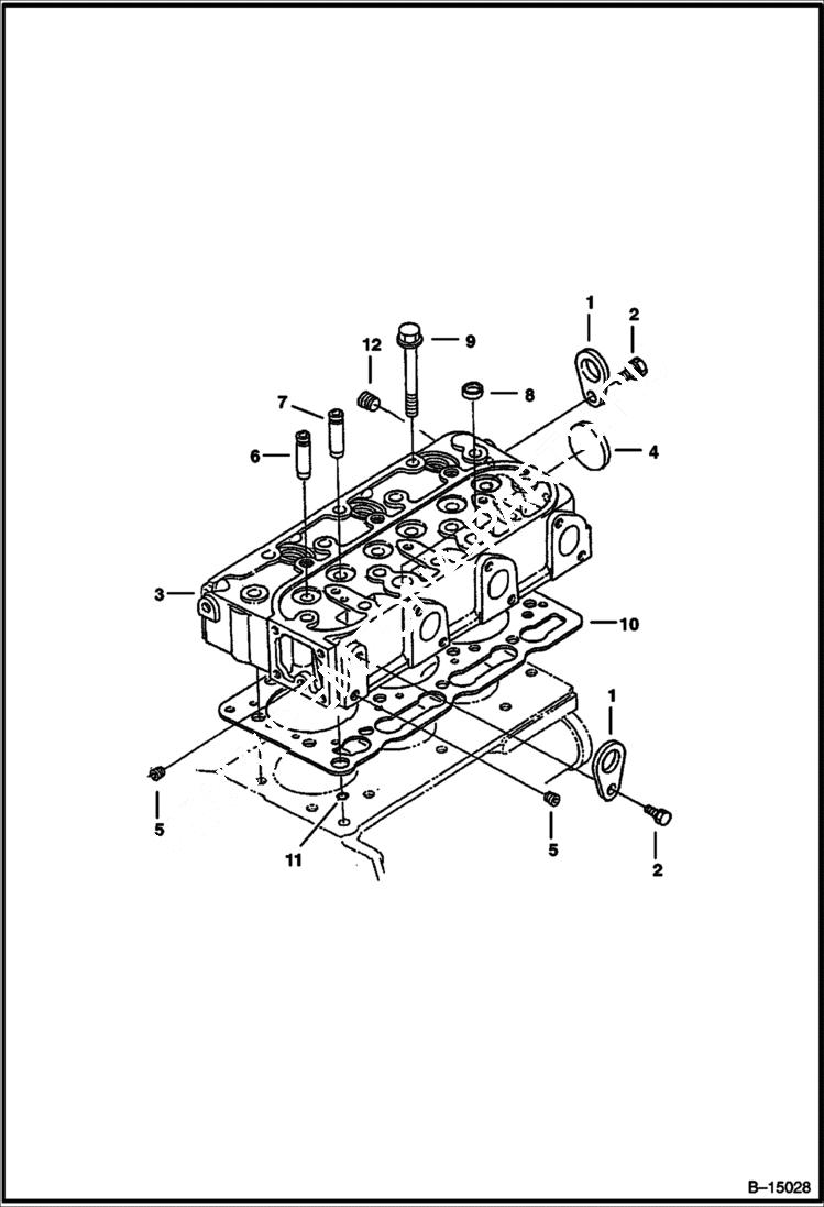 Схема запчастей Bobcat 500s - CYLINDER HEAD Kubota D1105 Tier I - S/N 5203 & 5204 (1st 4 Digits) POWER UNIT