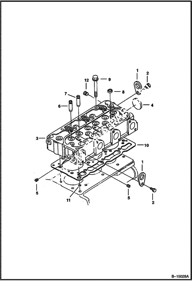 Схема запчастей Bobcat 500s - CYLINDER HEAD (Kubota D1105 Tier II - S/N 5280, 5281, 5391 & 5394 (1st 4 Digits) POWER UNIT