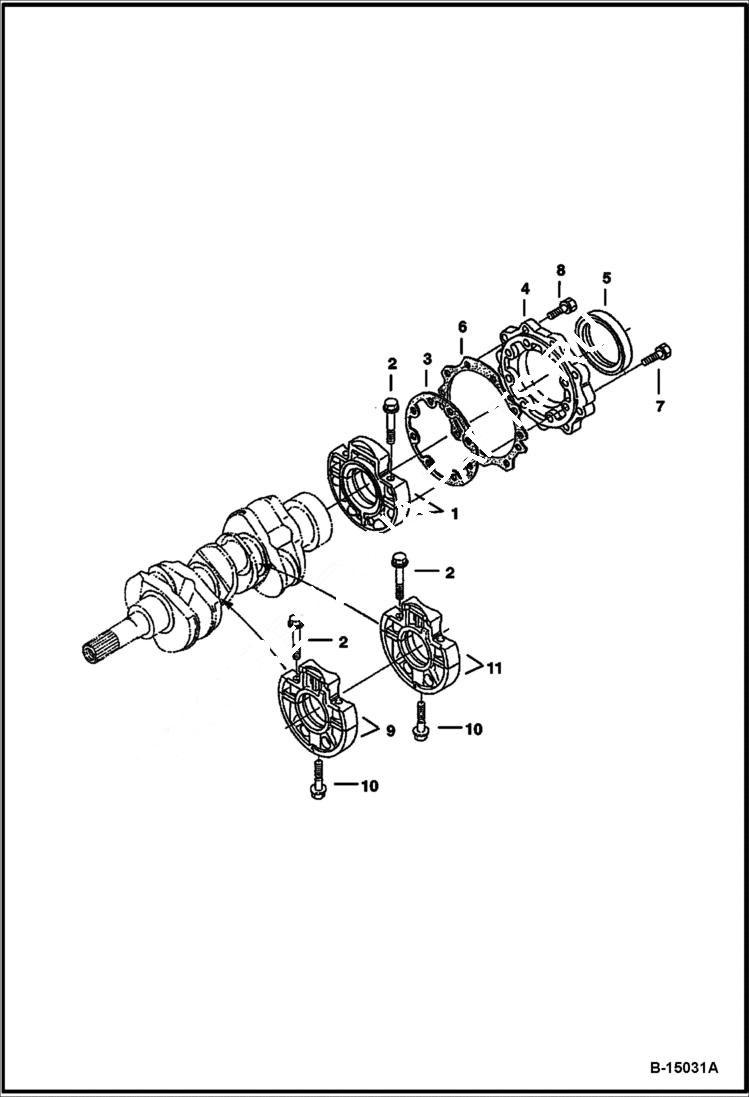 Схема запчастей Bobcat 400s - MAIN BEARING CASE (Kubota D1005 Tier II) (S/N 538911001 & Above, 539011001 & Above) POWER UNIT