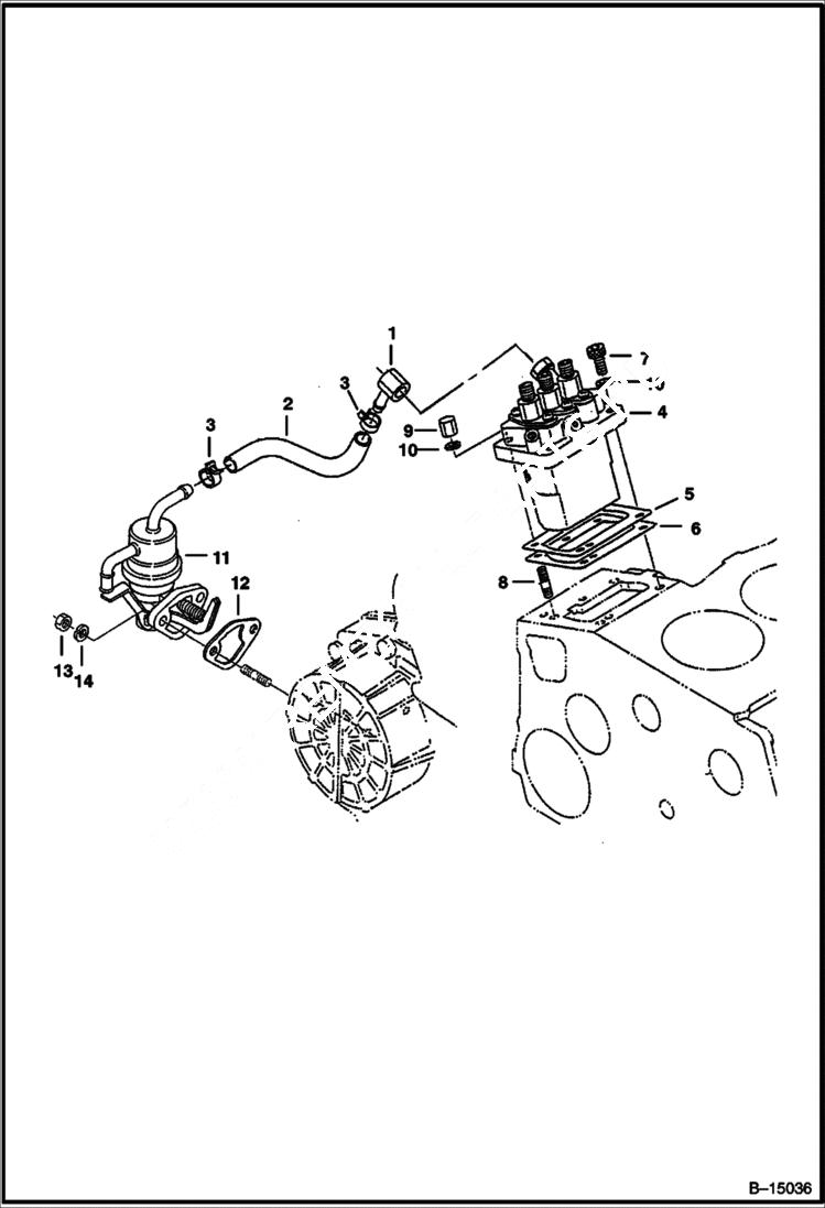 Схема запчастей Bobcat B100 - INJECTION PUMP & FUEL PUMP POWER UNIT