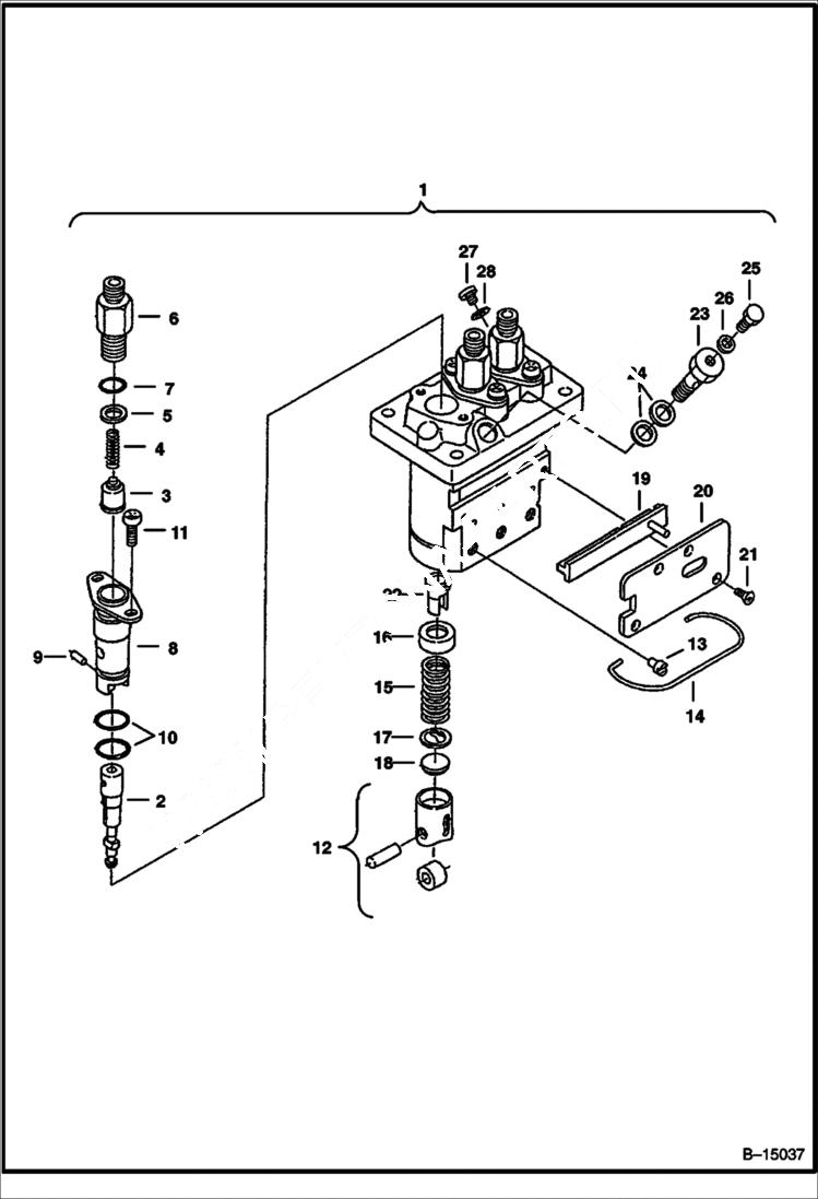 Схема запчастей Bobcat B100 - INJECTION PUMP POWER UNIT