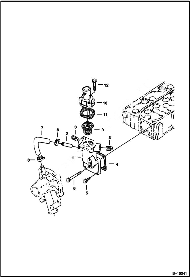 Схема запчастей Bobcat 500s - WATER FLANGE & THERMOSTAT Kubota D1105 Tier I - S/N 5203 & 5204 (1st 4 Digits) POWER UNIT