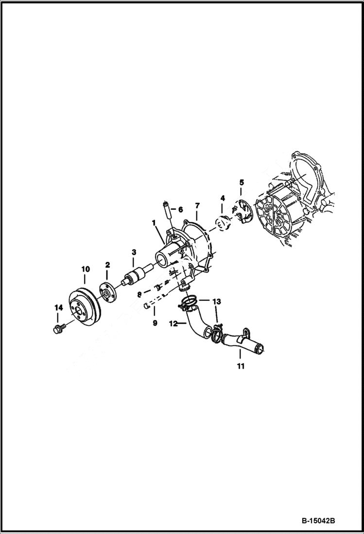 Схема запчастей Bobcat 400s - WATER PUMP (Kubota - D1005-E3B-BC-3)(Tier IV Replacement) REPLACEMENT ENGINE