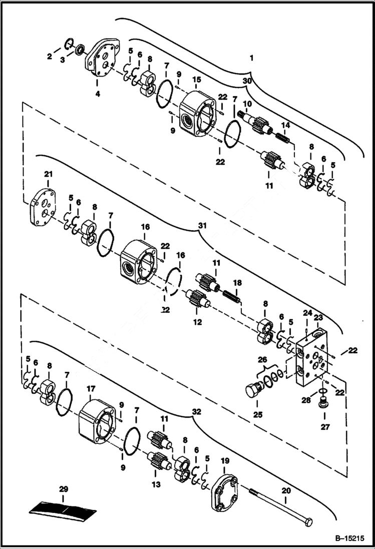 Схема запчастей Bobcat 334 - TRIPLE GEAR PUMP (S/N 512915200 & Above, 517711001 & Above, and 516711001 & Above) HYDRAULIC SYSTEM