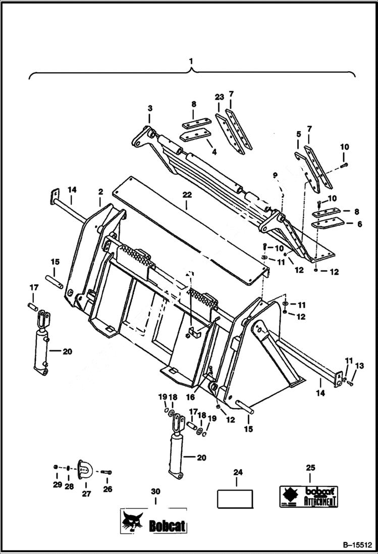 Схема запчастей Bobcat EJECTOR BUCKET - EJECTOR BUCKET - 62, 68 & 74 (1575, 1727 & 1880mm) Loader