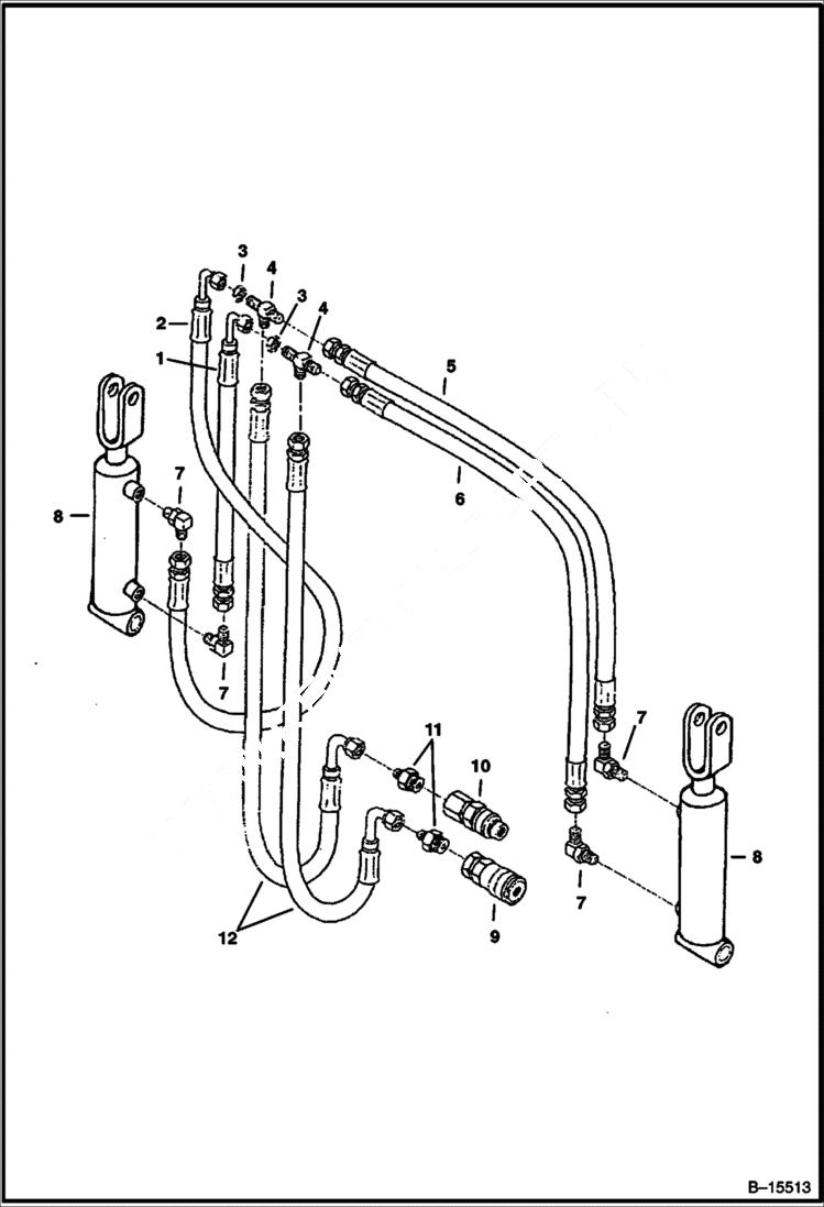 Схема запчастей Bobcat EJECTOR BUCKET - EJECTOR BUCKET - 62, 68 & 74 (1575, 1727 & 1880mm) - Hydraulic Circuitry Loader