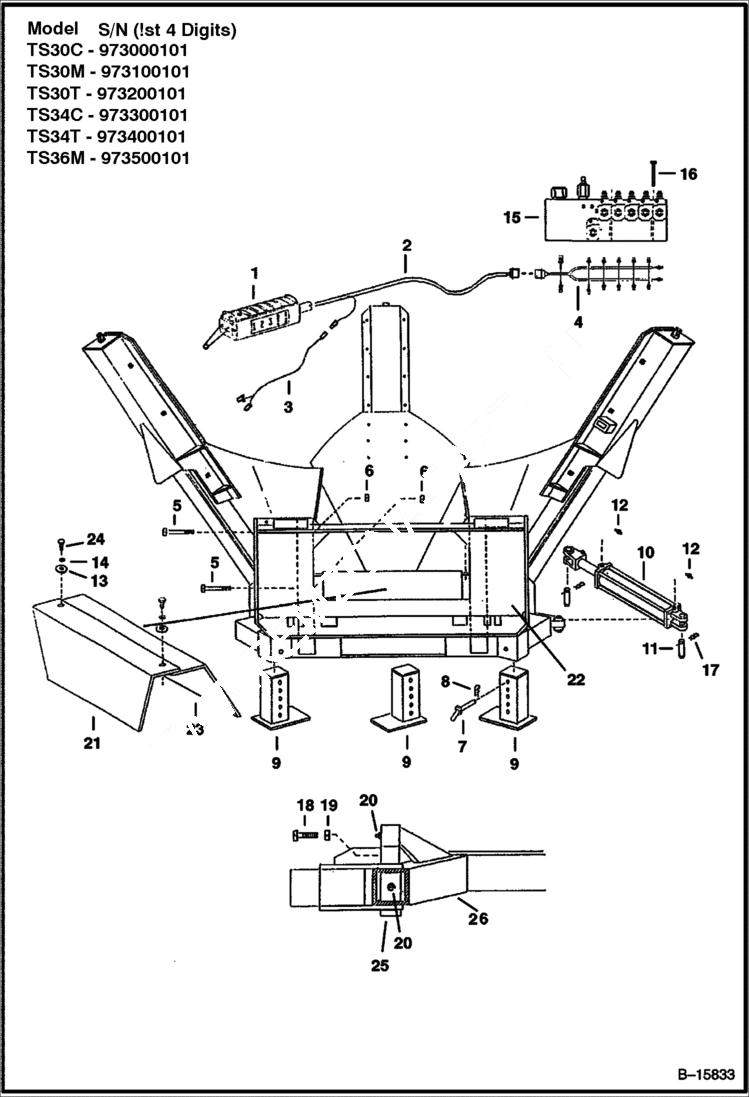 Схема запчастей Bobcat TREE SPADE - TREE SPADE (Frame & Harnesses) (3 Blade Models) Loader