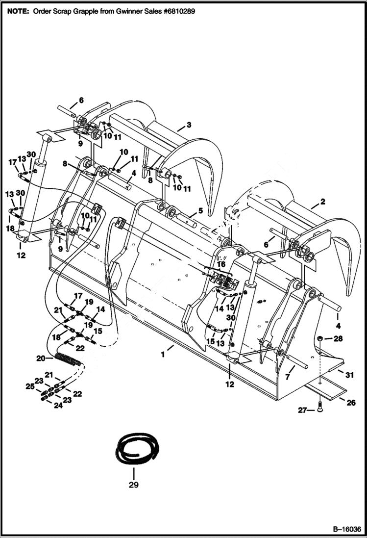 Схема запчастей Bobcat GRAPPLES - 90 SCRAP GRAPPLE (028900101 - 00103) Телескопические мини-погрузчики