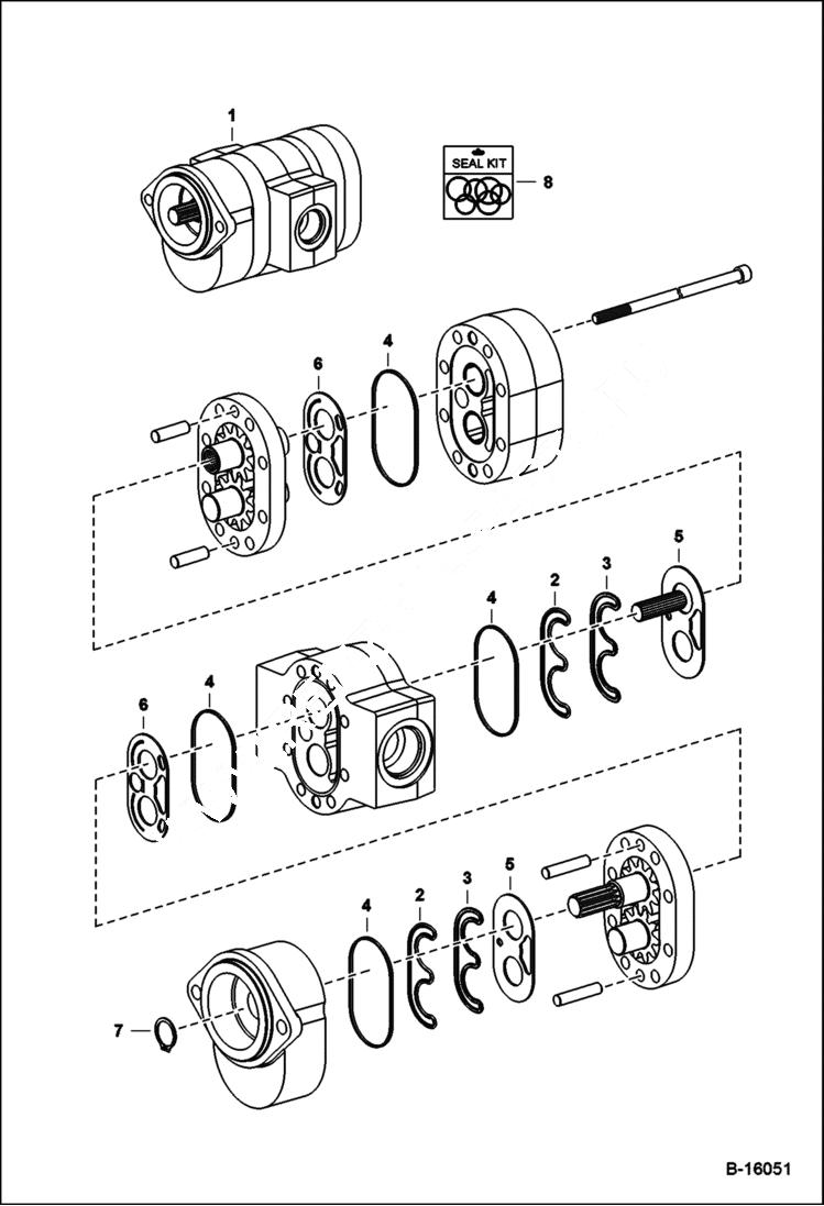 Схема запчастей Bobcat T-Series - HIGH FLOW HYDRAULICS (Double Gear Pump - Cast Iron) HIGH FLOW HYDRAULICS