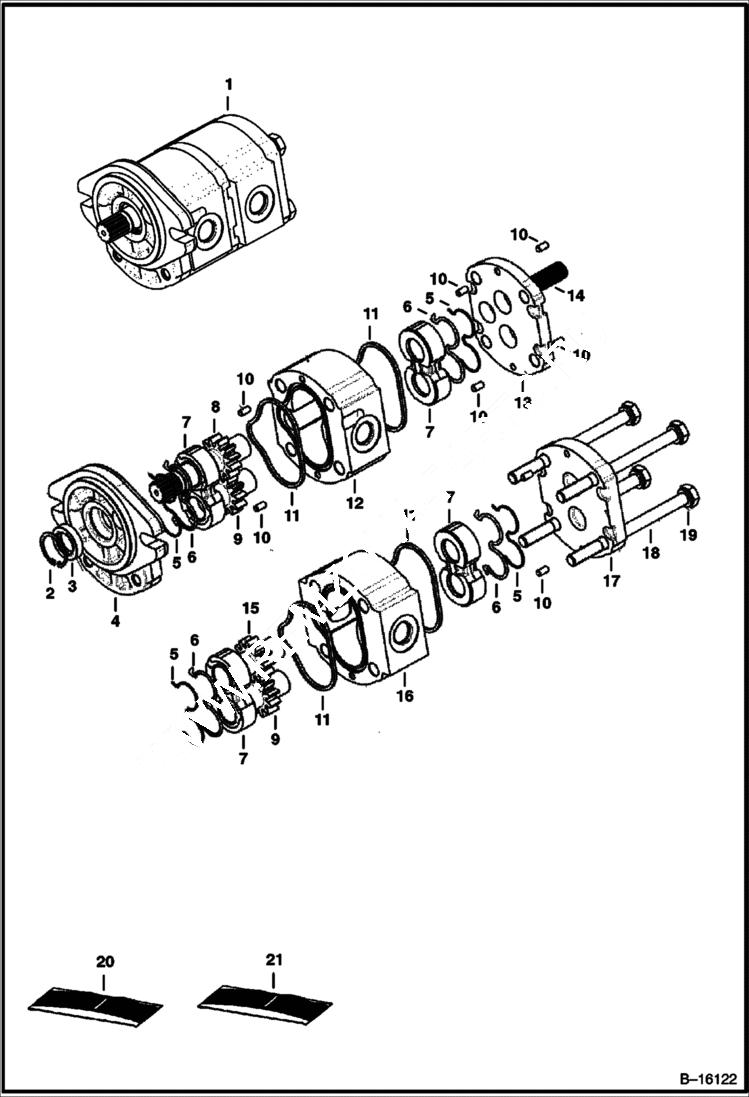 Схема запчастей Bobcat Mini Tracks Loaders - GEAR PUMP (S/N 5206 11905 & Bel., 5224 11088 & Bel.) HYDRAULIC SYSTEM