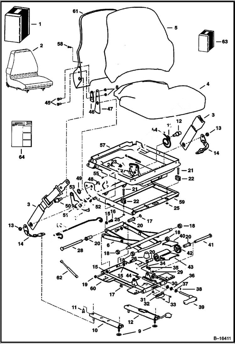 Схема запчастей Bobcat S-Series - SEAT (Suspension - Sears) MAIN FRAME