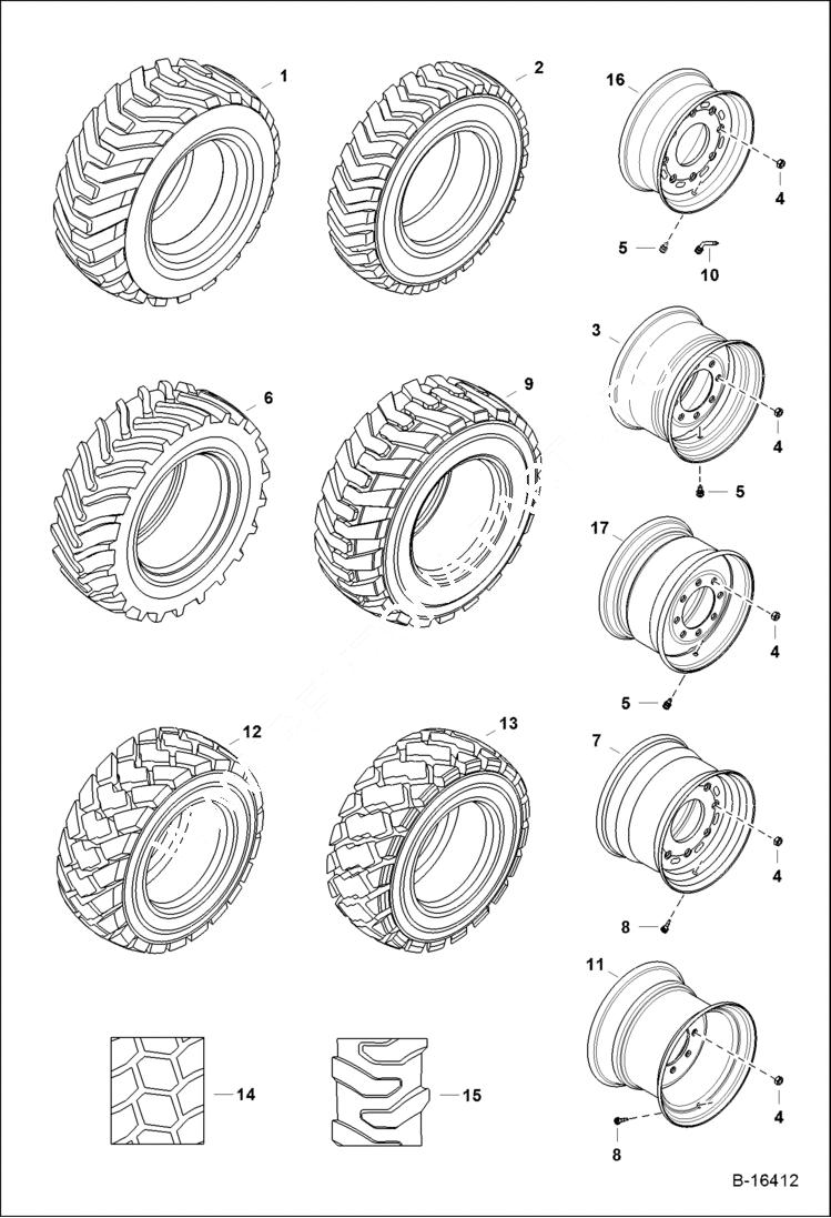 Схема запчастей Bobcat 800s - TIRES & RIMS (Pneumatic Tire) ACCESSORIES & OPTIONS