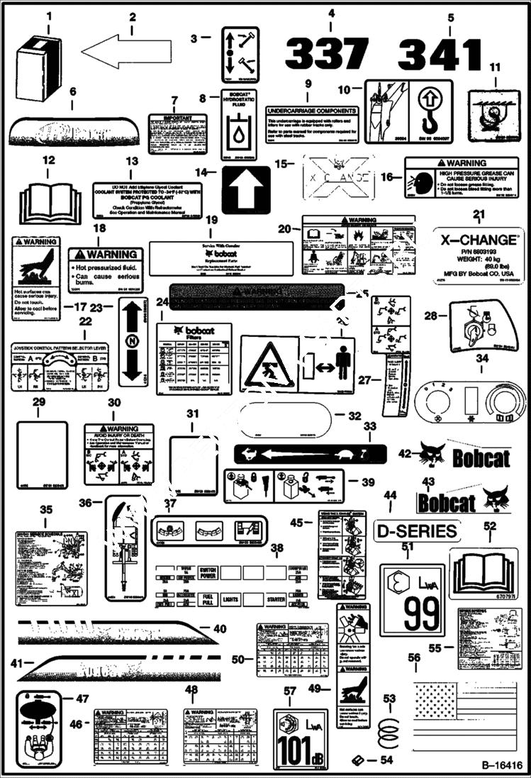 Схема запчастей Bobcat 341 - DECALS ACCESSORIES & OPTIONS