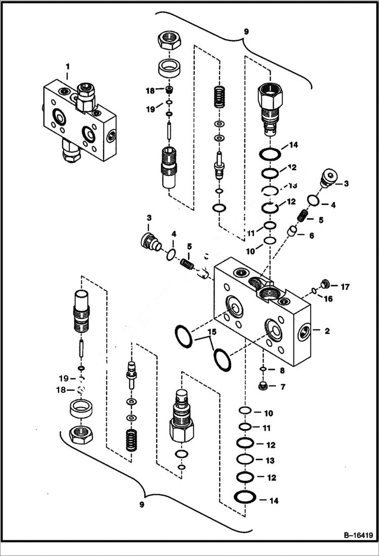 Схема запчастей Bobcat 435 - RELIEF/BRAKE VALVE (Swing Motor) HYDRAULIC/HYDROSTATIC SYSTEM