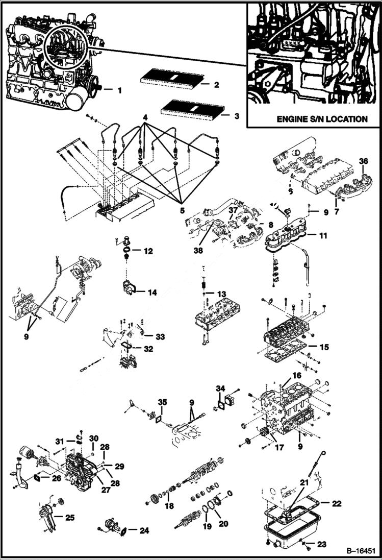 Схема запчастей Bobcat S-Series - ENGINE & GASKET KITS (Kubota - V2003T) (S/N 519028001 & Above, 519215001 & Above) POWER UNIT