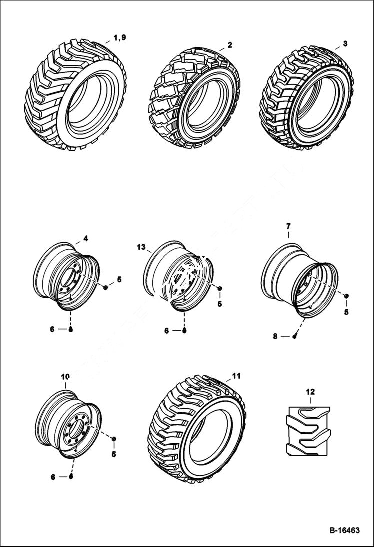 Схема запчастей Bobcat 700s - TIRES & RIMS (Pneumatic Tire) ACCESSORIES & OPTIONS