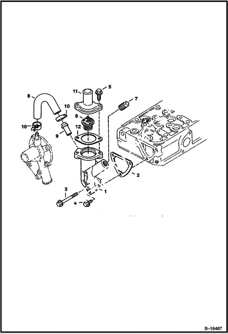 Схема запчастей Bobcat 322 - WATER FLANGE & THERMOSTAT POWER UNIT