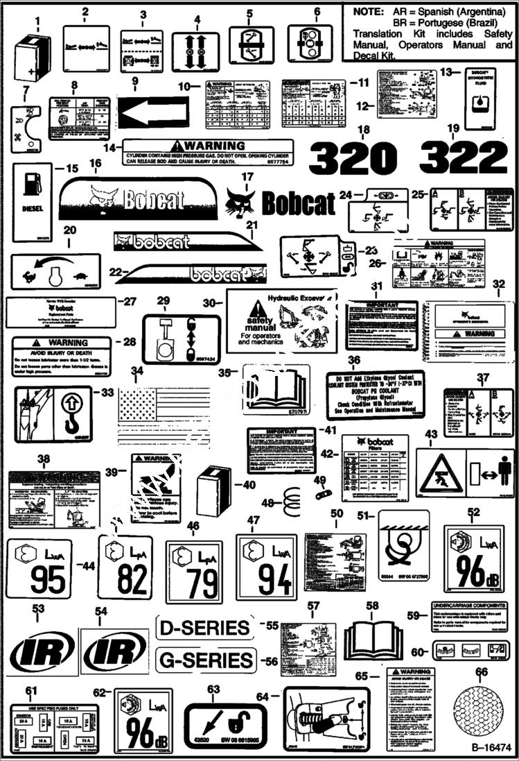 Схема запчастей Bobcat 322 - DECALS ACCESSORIES & OPTIONS