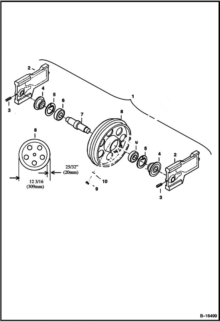 Схема запчастей Bobcat 325 - FRONT IDLER (W/ Oil Plug)(W/ Holes In Idler) (S/N 232311037-12821 & 232411020-12603) UNDERCARRIAGE