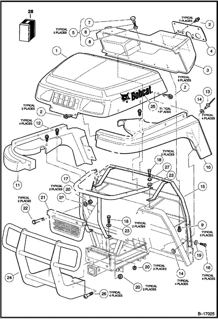 Схема запчастей Bobcat 2100S - FRONT BODY TRIM MAIN FRAME