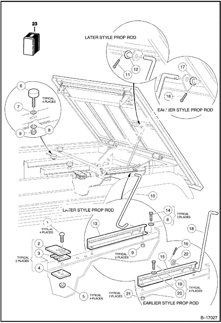 Схема запчастей Bobcat 2100S - LATCH PLATE & PROP ROD MAIN FRAME