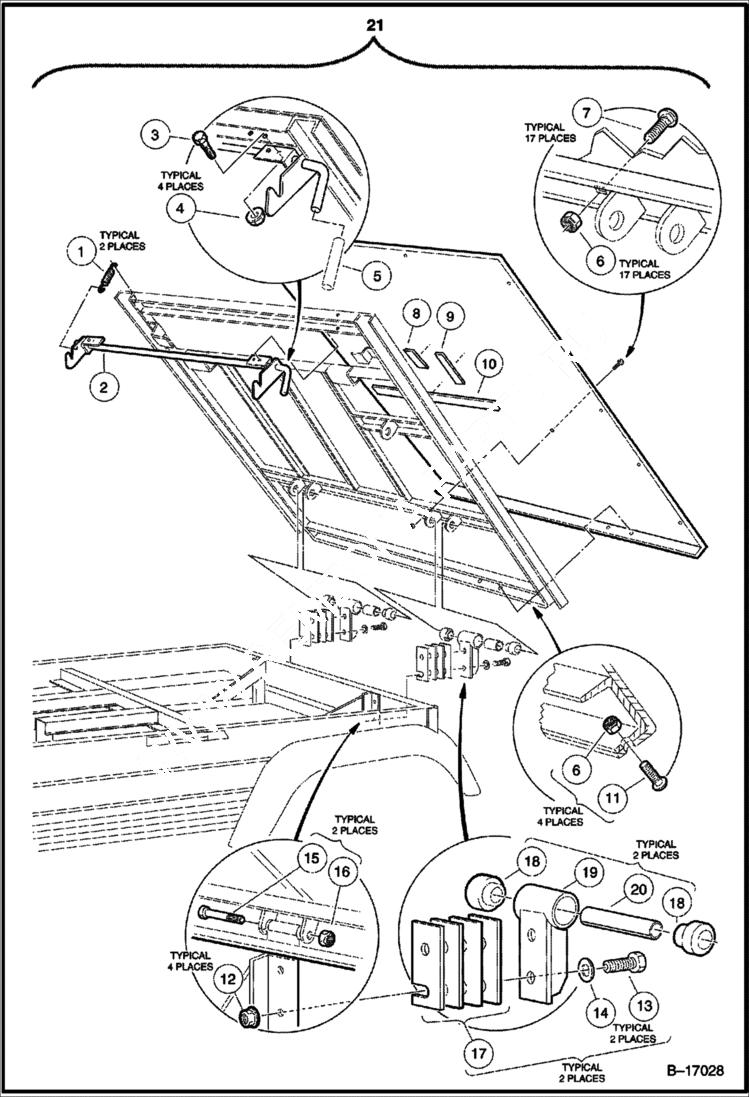 Схема запчастей Bobcat 2100S - TILT BED, HINGE & LATCH MAIN FRAME