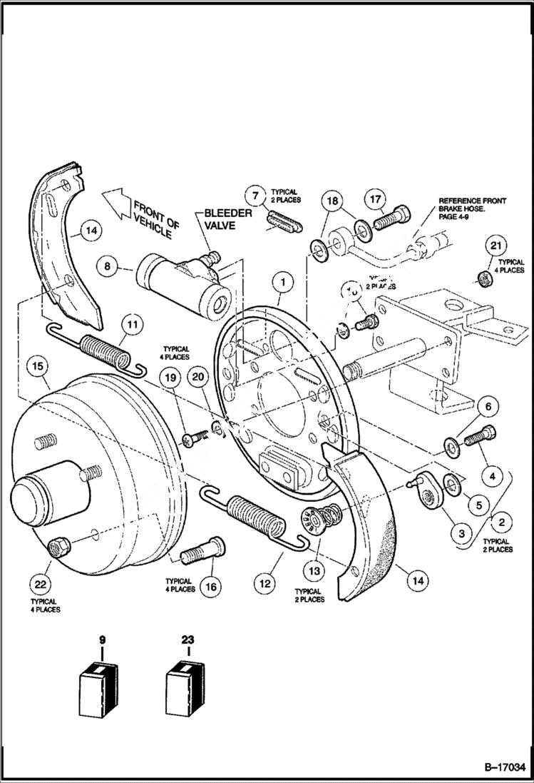 Схема запчастей Bobcat 2100S - FRONT BRAKE ASSEMBLY CHASSIS