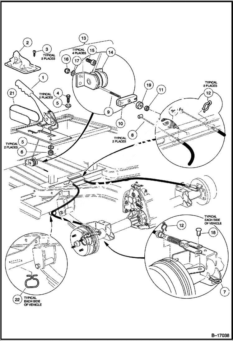 Схема запчастей Bobcat 2100S - HAND PARK BRAKE ASSEMBLY CHASSIS