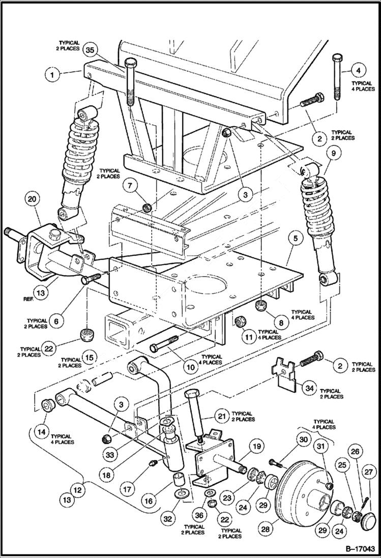 Схема запчастей Bobcat 2100S - FRONT SUSPENSION CHASSIS