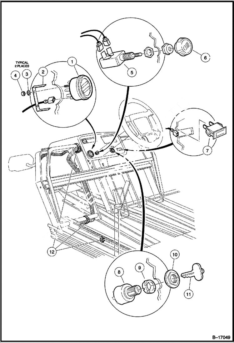 Схема запчастей Bobcat 2100S - ELECTRICAL COMPONENTS (Dash Panel) ELECTRICAL SYSTEM