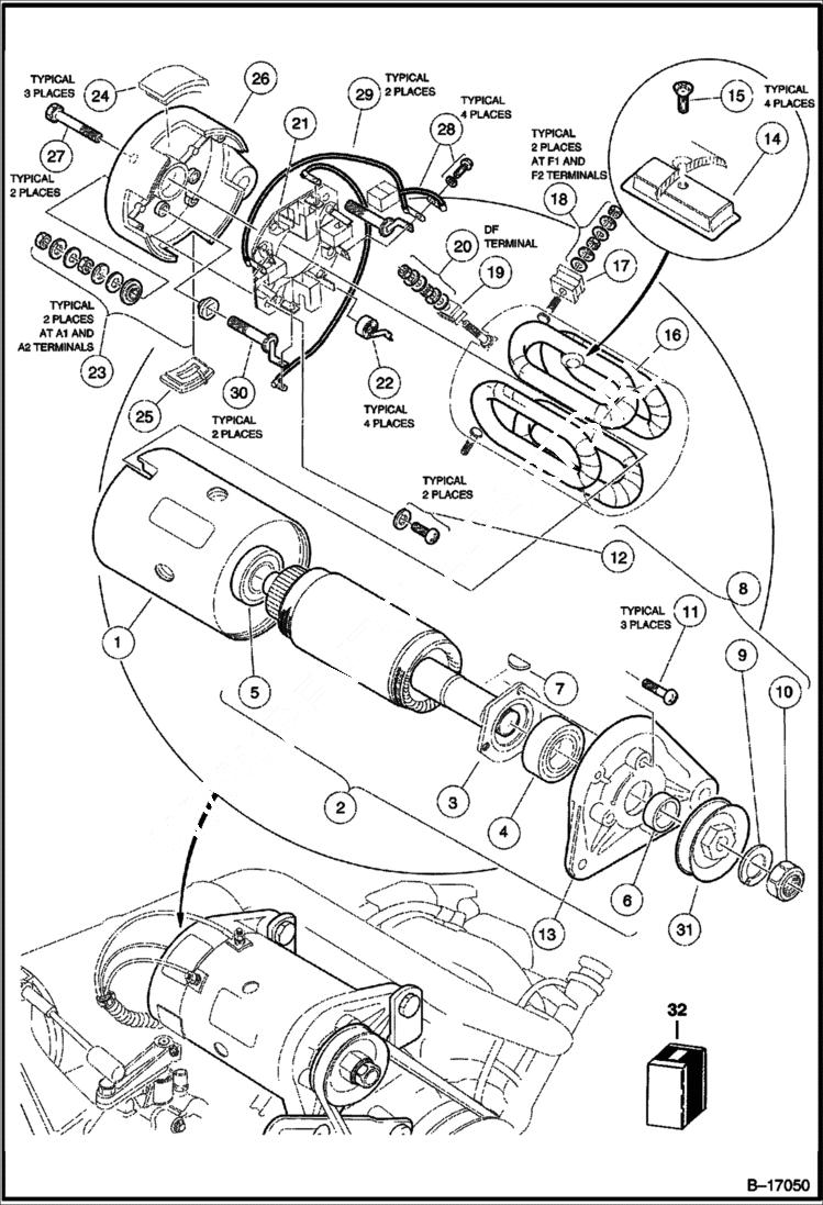 Схема запчастей Bobcat 2100S - STARTER/GENERATOR ASSEMBLY ELECTRICAL SYSTEM