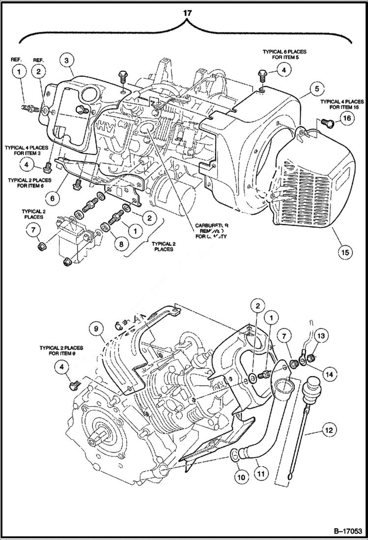 Схема запчастей Bobcat 2100S - SHROUDS & BRACKETS (FE400 Engine) POWER UNIT