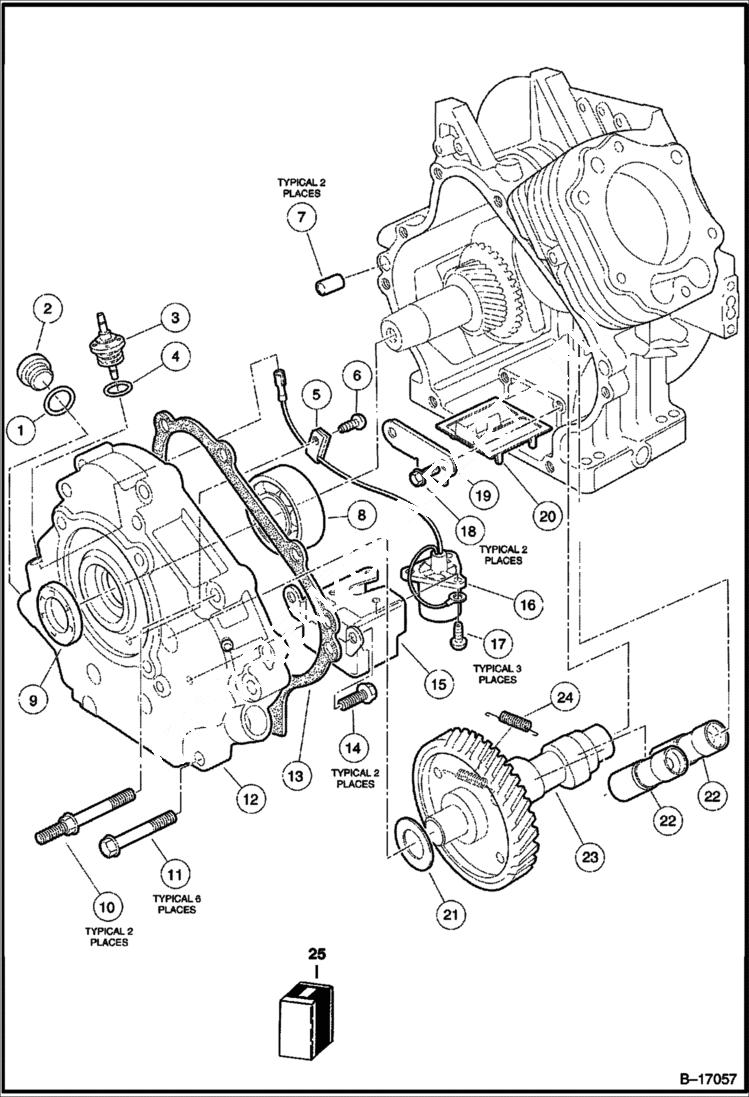 Схема запчастей Bobcat 2100S - CRANKCASE, CAMSHAFT & OIL SENSOR (FE400 Engine) POWER UNIT