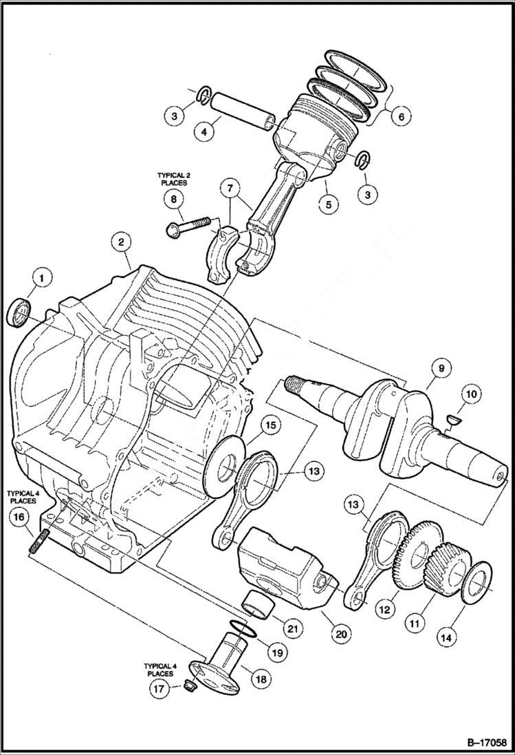 Схема запчастей Bobcat 2100S - CRANKCASE & CRANKSHAFT (FE400 Engine) POWER UNIT