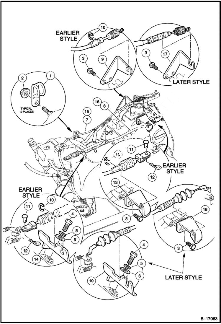 Схема запчастей Bobcat 2100S - GOVERNOR & ACCELERATOR CABLES POWER UNIT