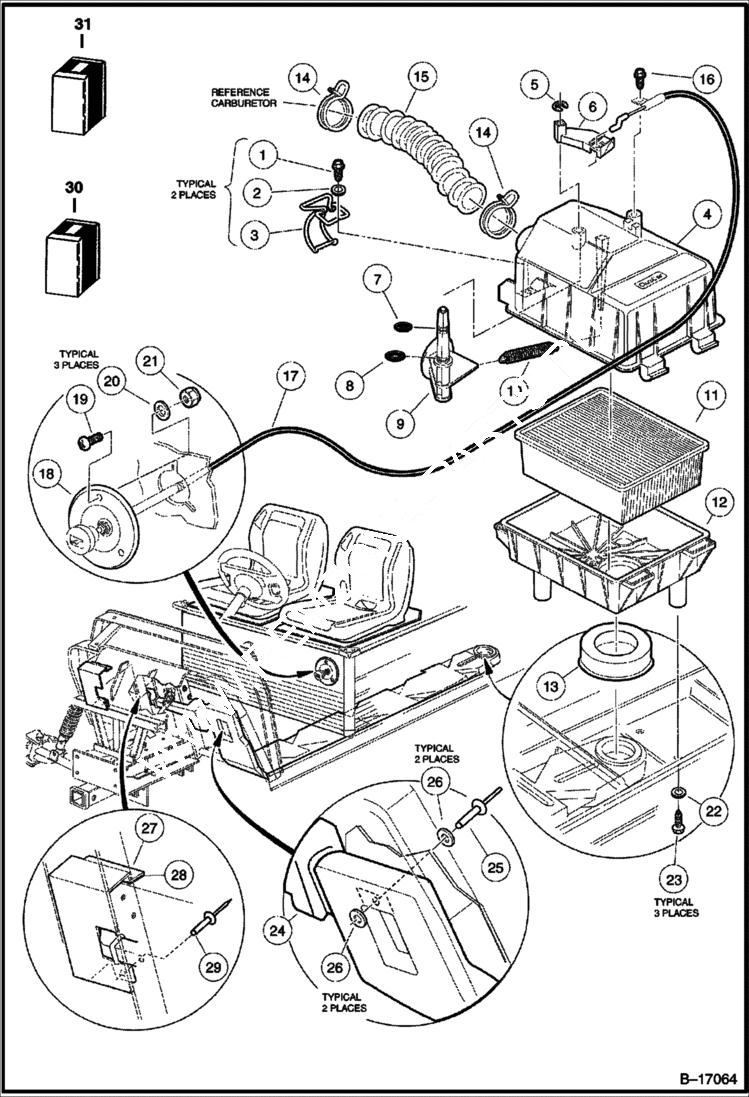 Схема запчастей Bobcat 2100S - INTAKE DUCT, CHOKE & AIR BOX ASSEMBLY POWER UNIT