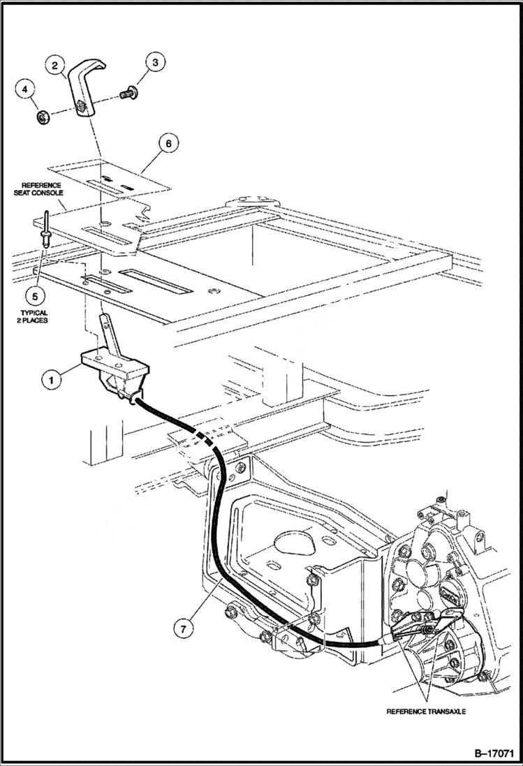 Схема запчастей Bobcat 2100S - DIFFERENTIAL LOCK CABLE ASSEMBLY & SHIFTER (Unitized Transaxle) DRIVE TRAIN