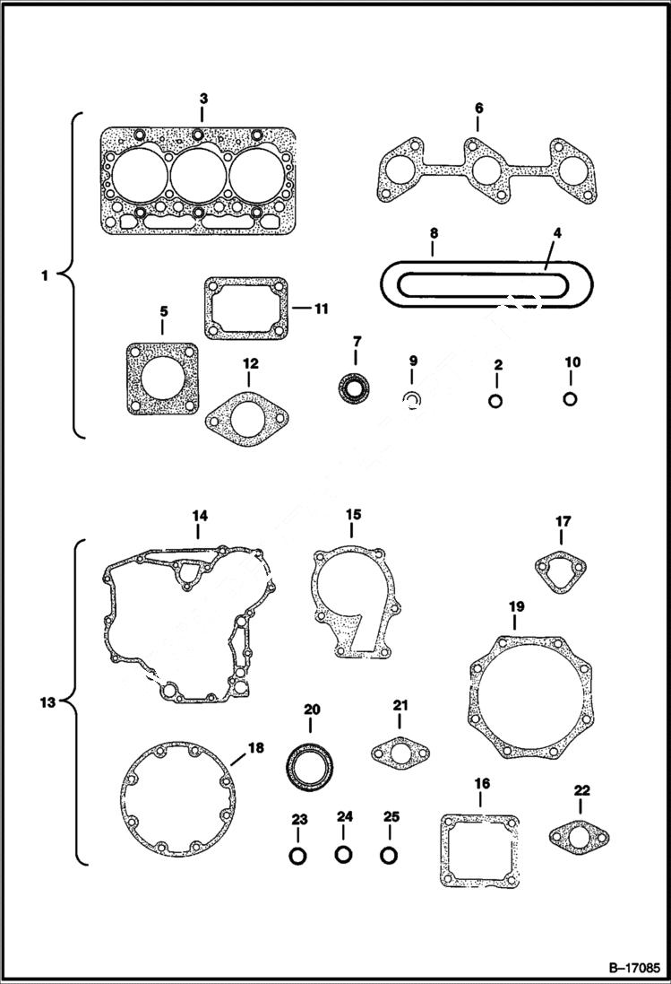 Схема запчастей Bobcat 500s - GASKET KITS Kubota D1105 Tier I - S/N 5203 & 5204 (1st 4 Digits) POWER UNIT