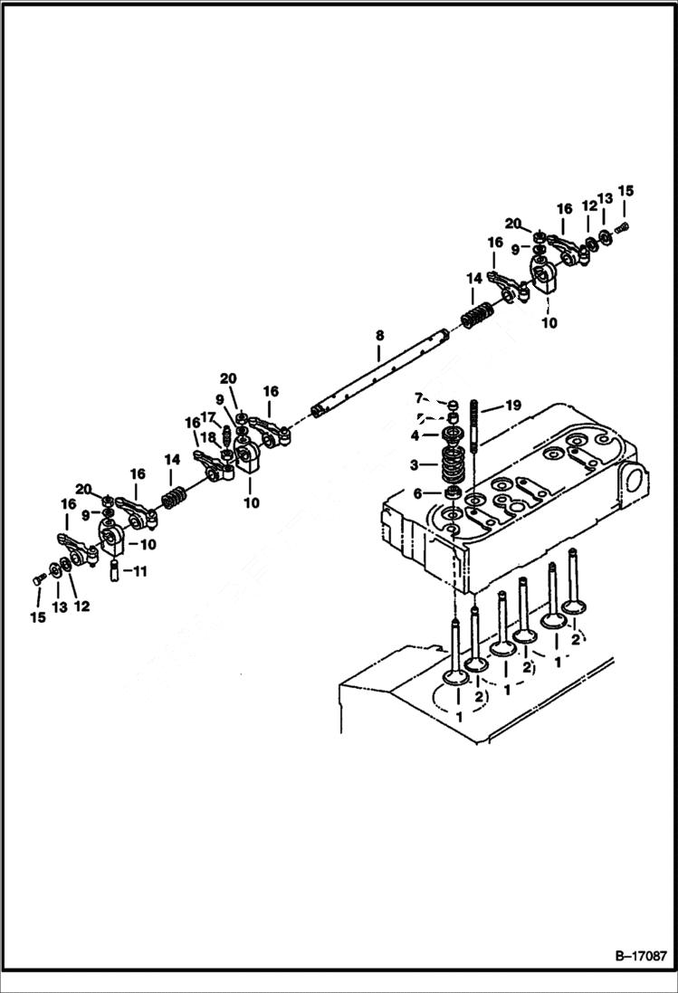 Схема запчастей Bobcat B250 - ROCKER ARM & VALVES POWER UNIT