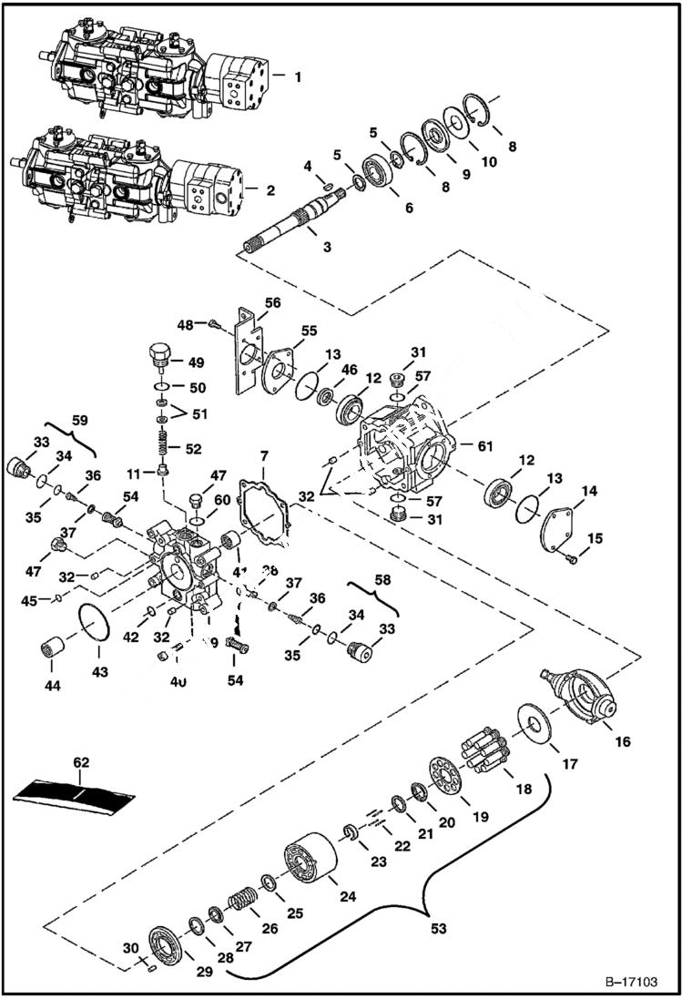 Схема запчастей Bobcat T-Series - HYDROSTATIC PUMP (Manual Hand Controls) HYDROSTATIC SYSTEM