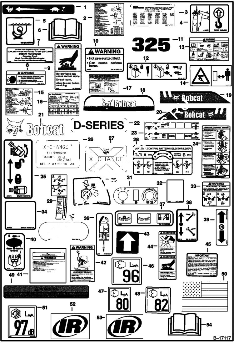 Схема запчастей Bobcat 325 - DECALS ACCESSORIES & OPTIONS