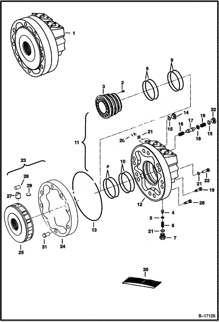 Схема запчастей Bobcat 800s - HYDROSTATIC MOTOR (Single Speed) HYDROSTATIC SYSTEM