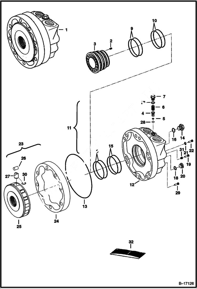 Схема запчастей Bobcat 800s - HYDROSTATIC MOTOR (S/N 5141 12410-23901, 5142 12270-22305) HYDROSTATIC SYSTEM